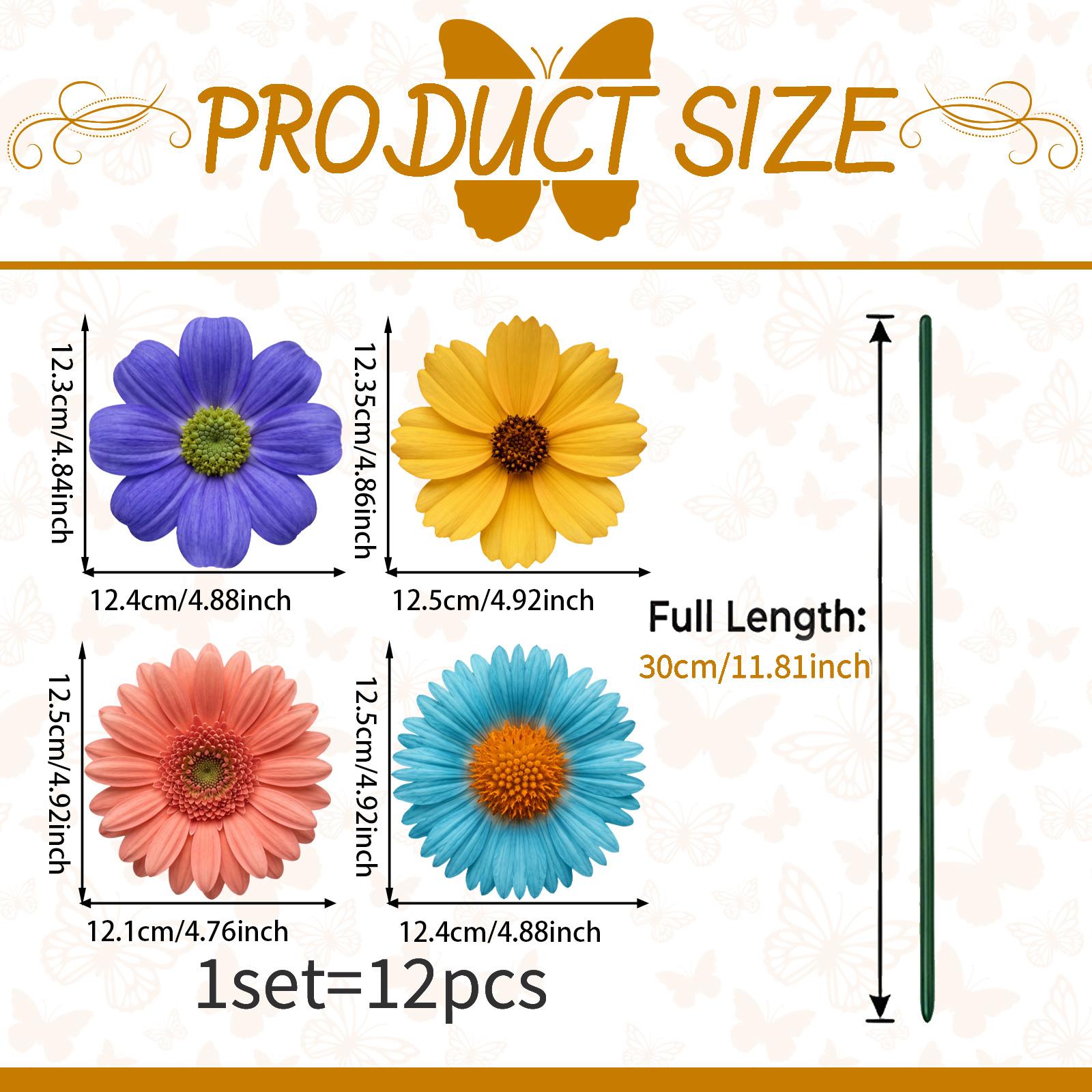 TEMU 【3d】 [3d] Set Of 12, Colorful Daisy Garden Stakes, Garden Landscaping Ornaments, Outdoor Flower Bed And Lawn Decorative Stakes