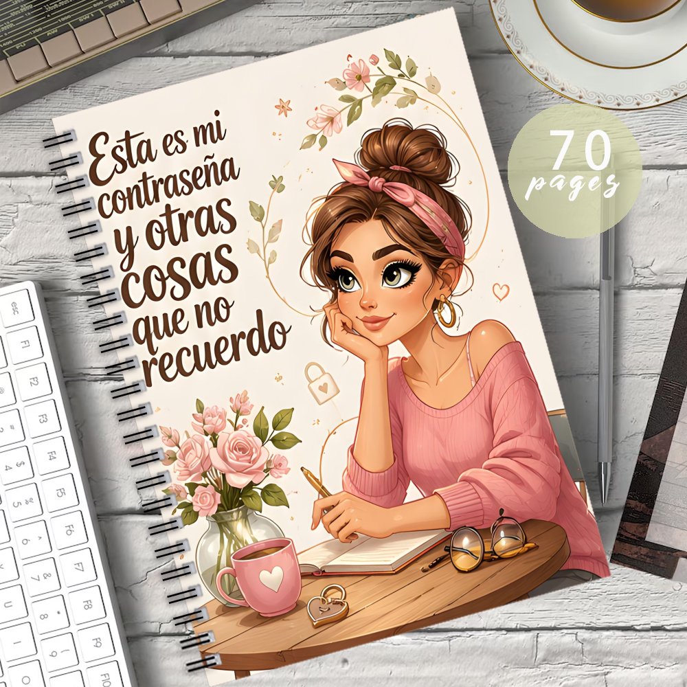 TEMU Libro de contraseñas en español, lindo libro de registro de contraseñas con ilustración de chica estética, utilizado para información de cuentas