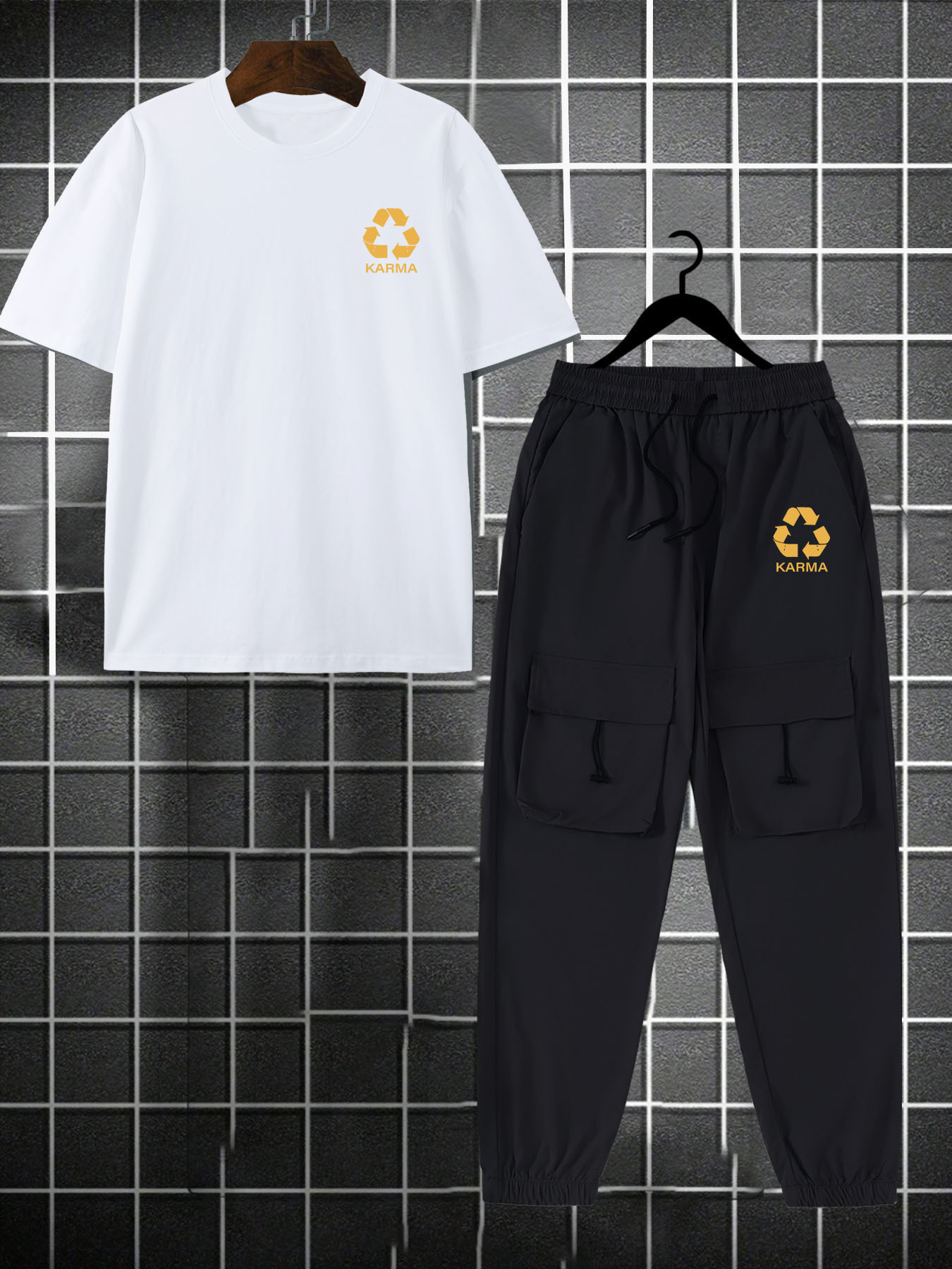 for KARMA Printed Men's Casual Trendy Tracksuit with Top and Comfortable Work Pants