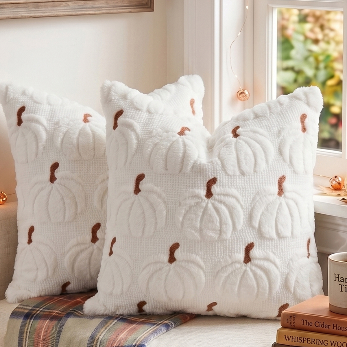 TEMU ./2 Stk. Halloween Kürbis Deko Kissenbezüge, 3D Plüsch Kissenbezüge, Amerikanische Country Herbst Kissen, Geeignet für Wohnzimmer Fensterbänke,