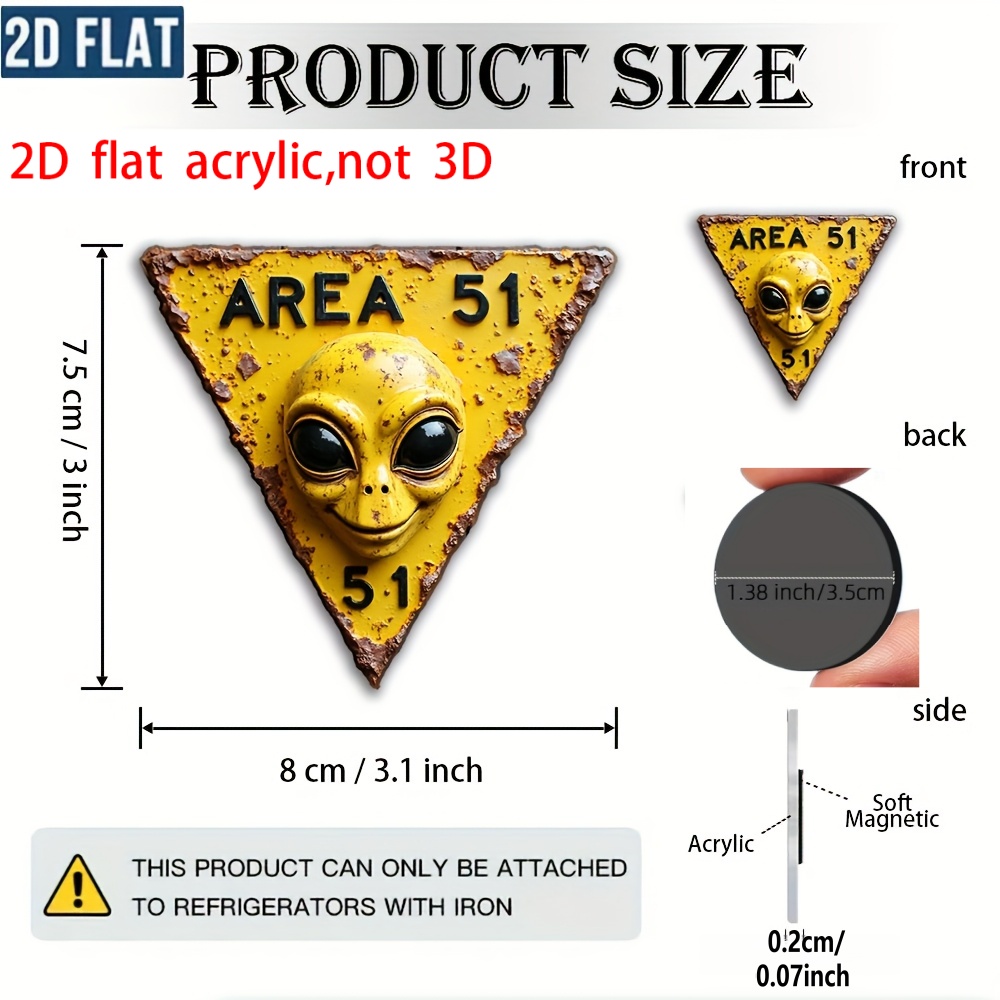 TEMU 1pc Ufo Refrigerator Magnet - Triangular Acrylic Top Logo, Featuring Iconic Face And 51 Number, Suitable For Car, Laptop, Fridge, Office - Funny