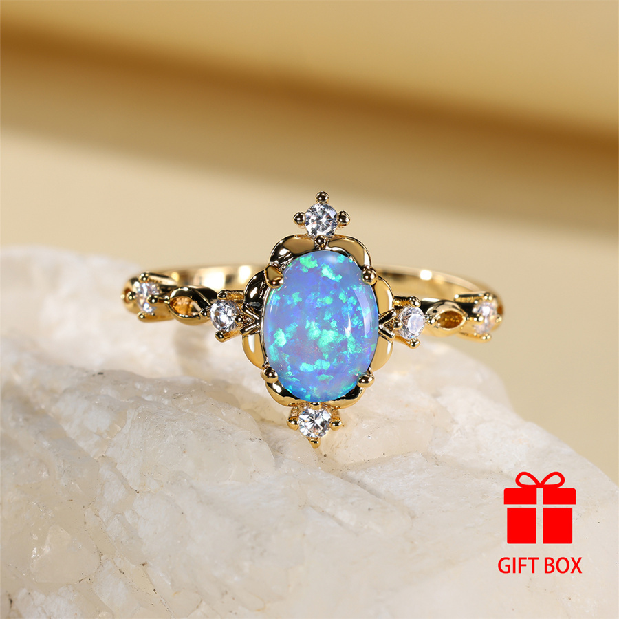 Copper Ring with Synthetic Opal Stone Personalized Jewelry for Women