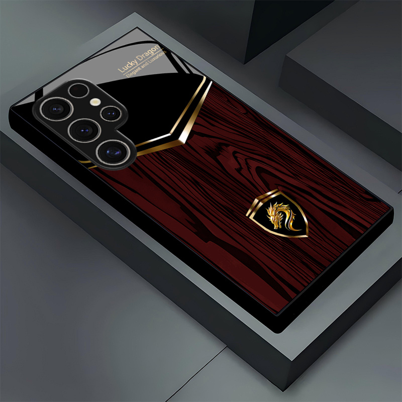 Image of Phone Case - Black Red Ripple Pattern Tempered Glass Phone Case For S26ultra S26plus S26 S25fe S25ultra S25plus S25+ S24 S23 S22 S21 S20 Fe +
