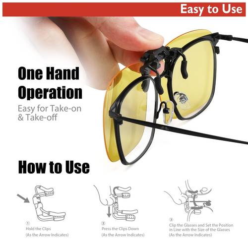 2pcs clip on glasses hand operation no frame eyewear for men women driving aviation lenses for contrast night eyeglasses lightweight lenses