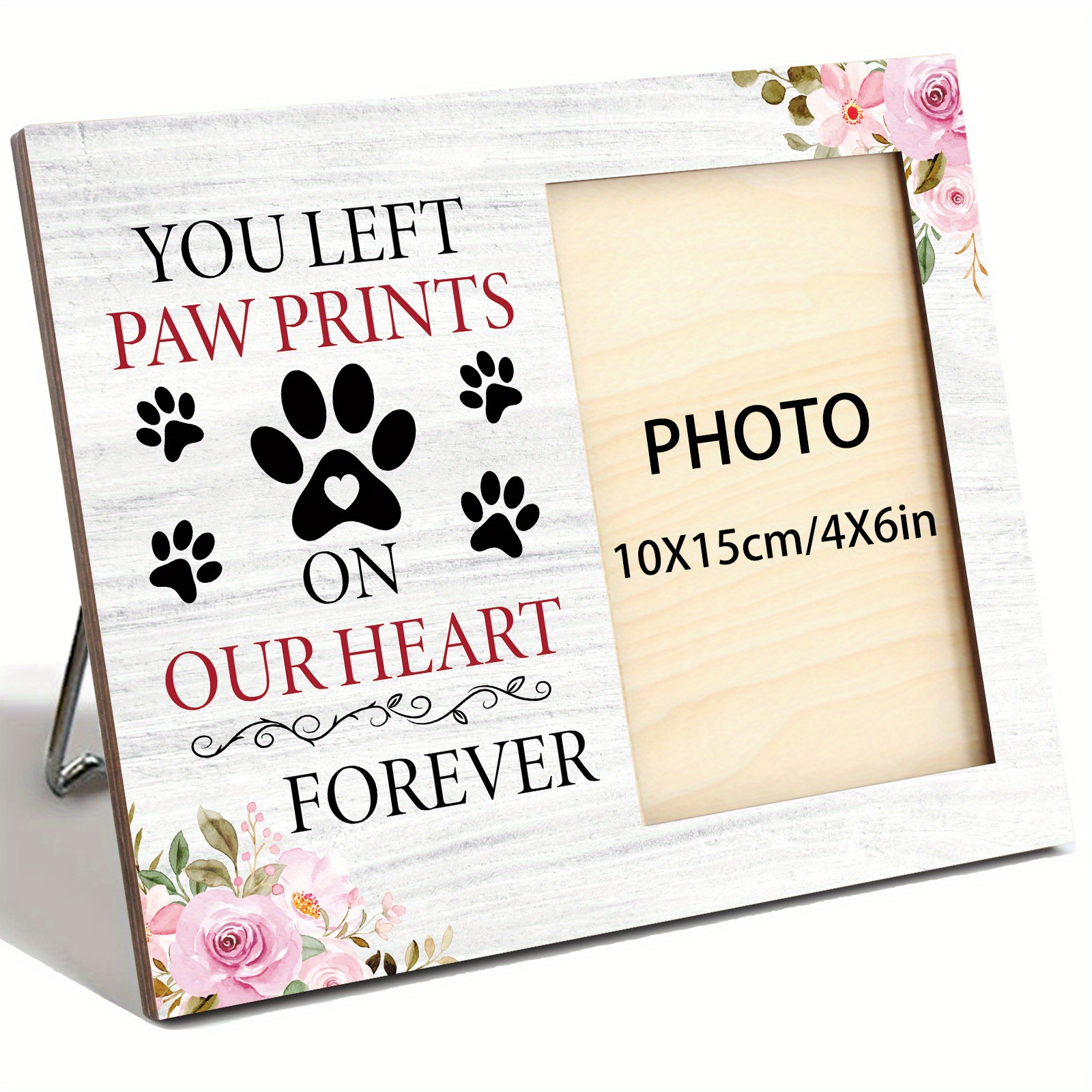 10.16x15.24 cm Wooden Pet Memorial Photo Frame with "You Left Paw Prints on Our Hearts" Inscription - Horizontal Tabletop Picture Frame Suitable for Home Decor, Sympathy Gift for Cat & Dog Loss, Nostalgic for Pet Owners