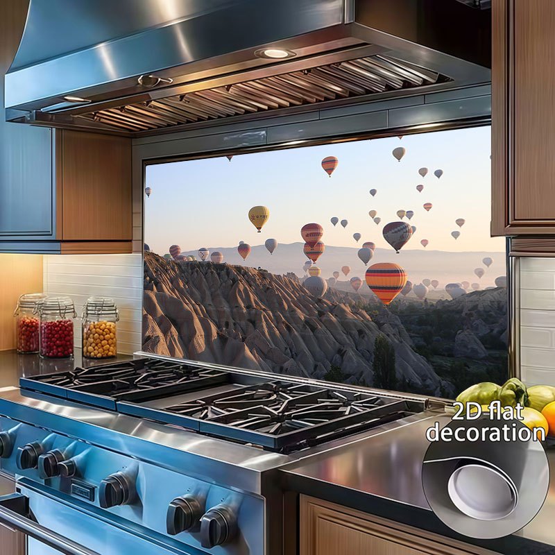 cappadocië luchtschip landschap zelfklevende muurstickers oliebestendig waterdicht hittebestendige stickers voor afzuigkappen keuken   verwijderbaar zonder lijm eenvoudig aan te brengen decoratieve muurschilderingen voor woonkamer