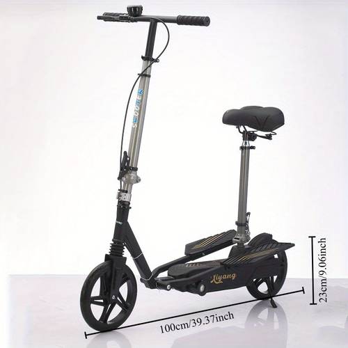 folding adult scooter black silvery stepping scooter portable commuter vehicle unisex aluminum alloy resistant and quiet wheels for urban riding a must have for campus and office workers