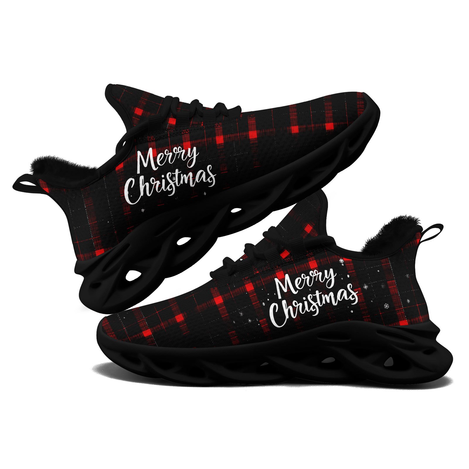 Men's Winter Warm Sneakers with Chunky Sole, Plaid Print