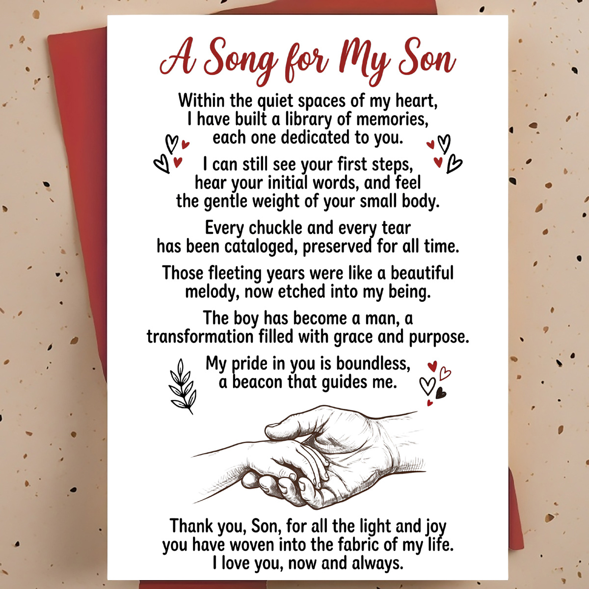 TEMU 1pc Birthday Greeting Card For Adult Son, Son – Hand-drawn Holding Hands & Hearts Line Art, Card, With Envelope
