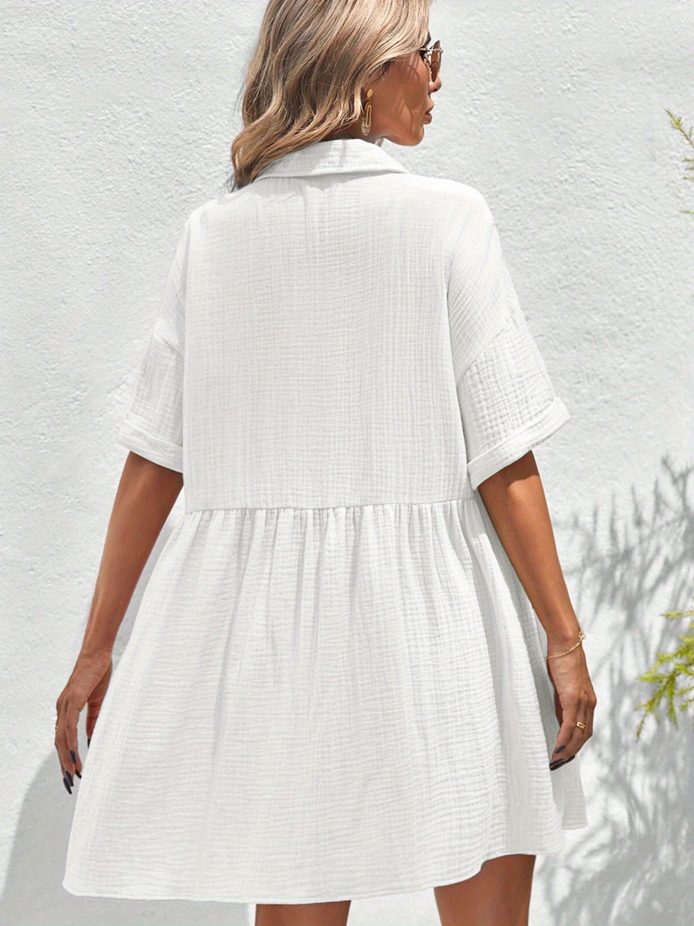 white shirt dress knee length White 100% Cotton Button-Down Midi Shirt Dress 42