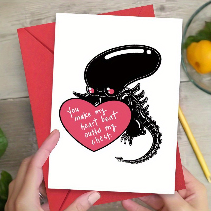 

1pc Gothic Horror Valentine's Day Card, , Romantic Scary Movie Greeting For Husband Wife Boyfriend Girlfriend, Paper Cardstock With Envelope