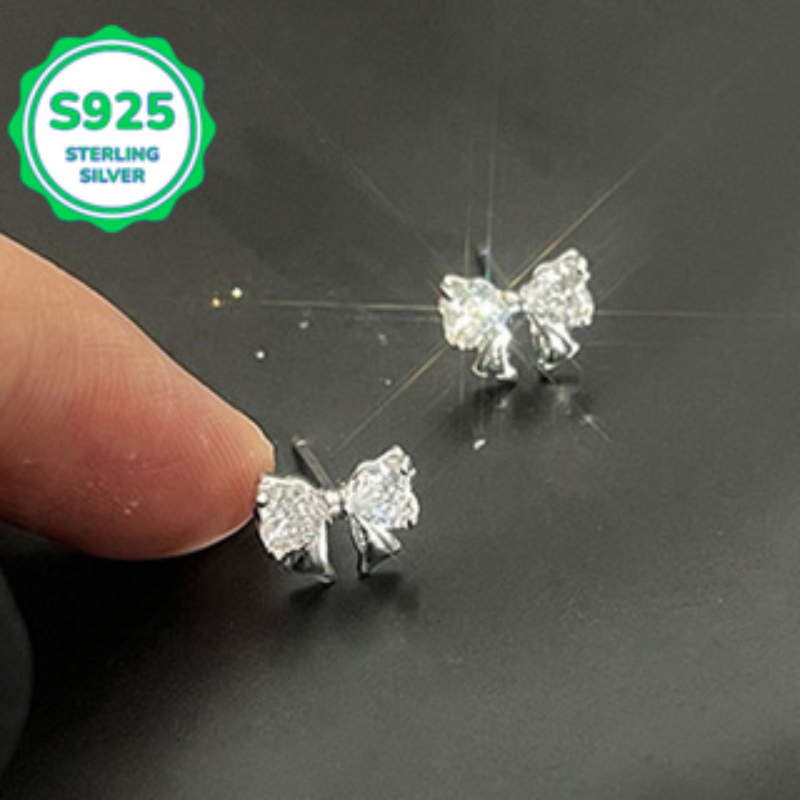 2pc S925 Love Heart Bow Earrings for Women, Cute & Exquisite