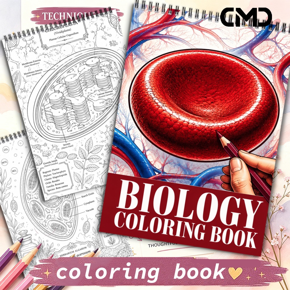 TEMU 1pc A4 Coil-bound Coloring Book, 24 Pages Single-sided Printed, And Easy Mandala, Relax Adult Coloring Book For Women, Biology Themed Blood Cell