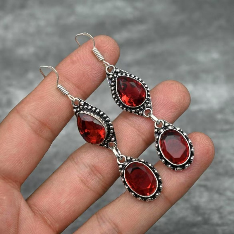 TEMU 1 Pair Of New Luxury Retro Pendant Earrings For Women And Summer, Set With Synthetic Gemstones For Women's Jewelry, Party Jewelry, Daily