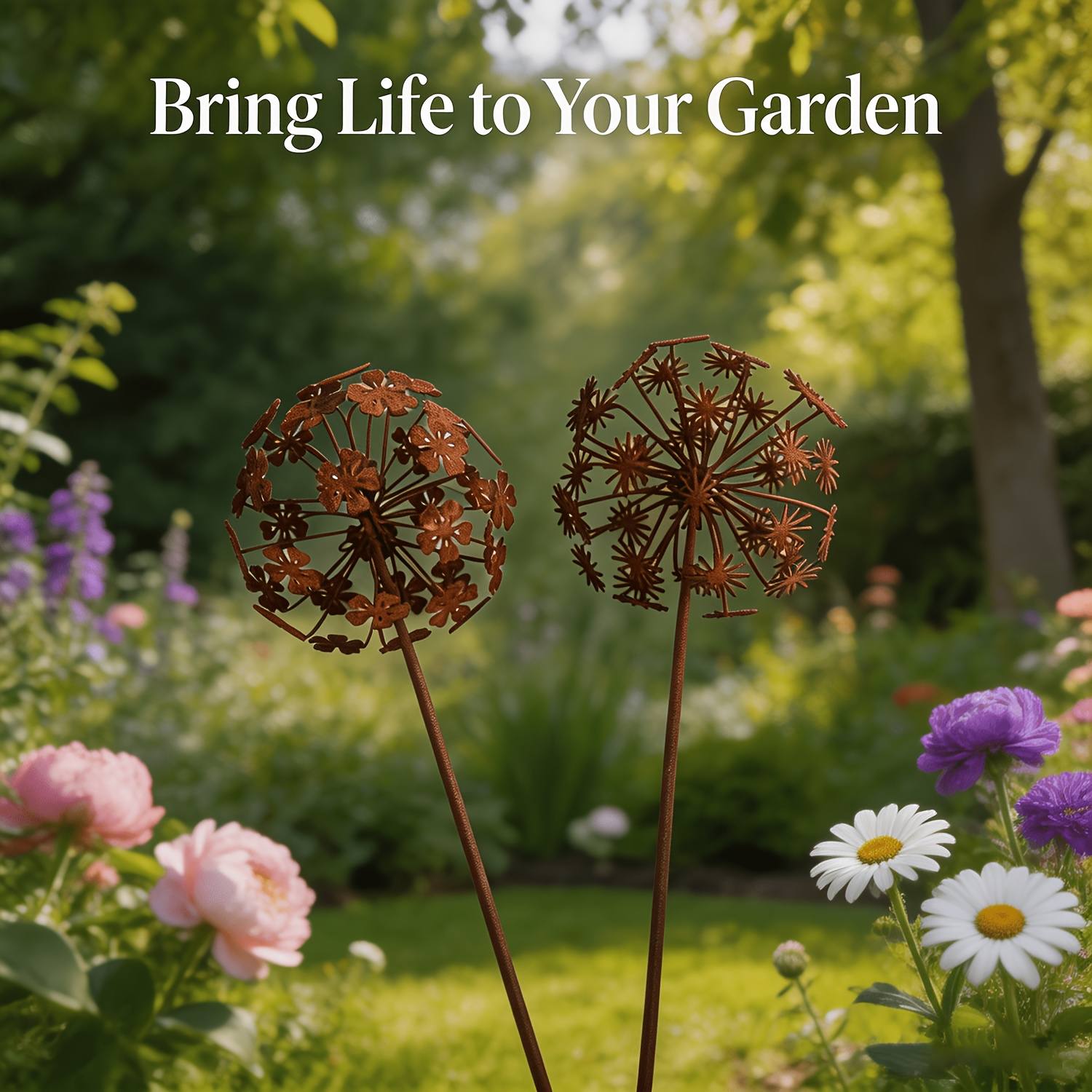 TEMU 【3D】 [3D] 2pcs Piquets de sol de en métal, , résistants aux intempéries et antirouille, adaptés à la décoration de jardin extérieur, idéaux pour