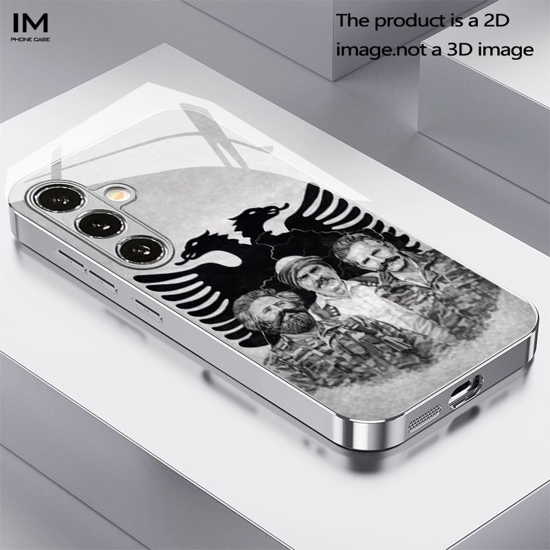 TEMU Phone Case - Double-headed Eagle Emblem Pattern 2d Printing, New Electroplated Glass Phone Case Suitable For S26, S25, S24, S23, S22, S21, S20,