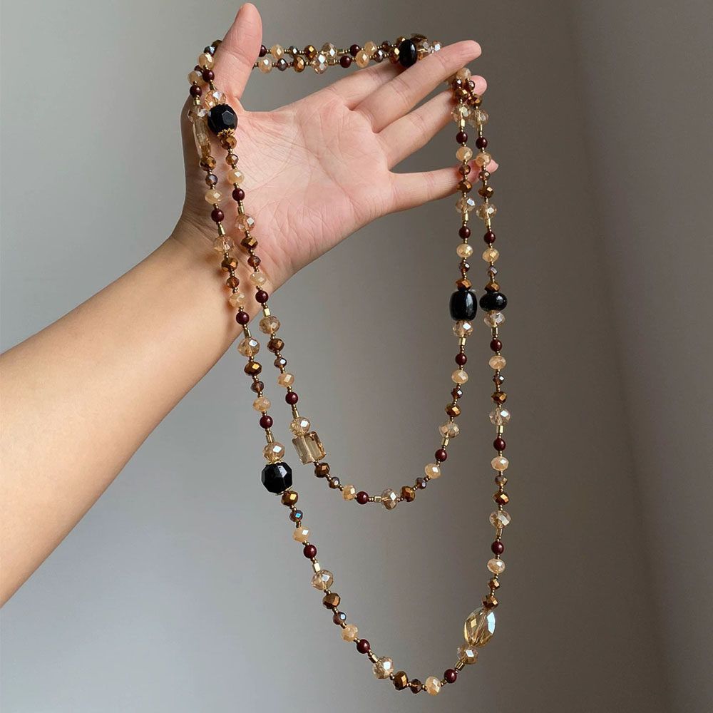 TEMU Contrast Color Multi- Long Chain Beaded Layered Necklace For Women, Versatile And Elegant Commuter Neck Accessory, Light Luxury High-end Sweater