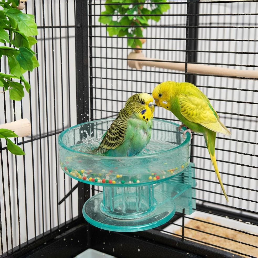 Bird Cage Bowl With Removable Bath- Clear Perch , Easy-clean Durable Cage Suitable For Small/medium Birds, Rabbits, Dogs, Cats, Guinea Pigs- Habitat For Bathing, Feeding& Mental Stimulation