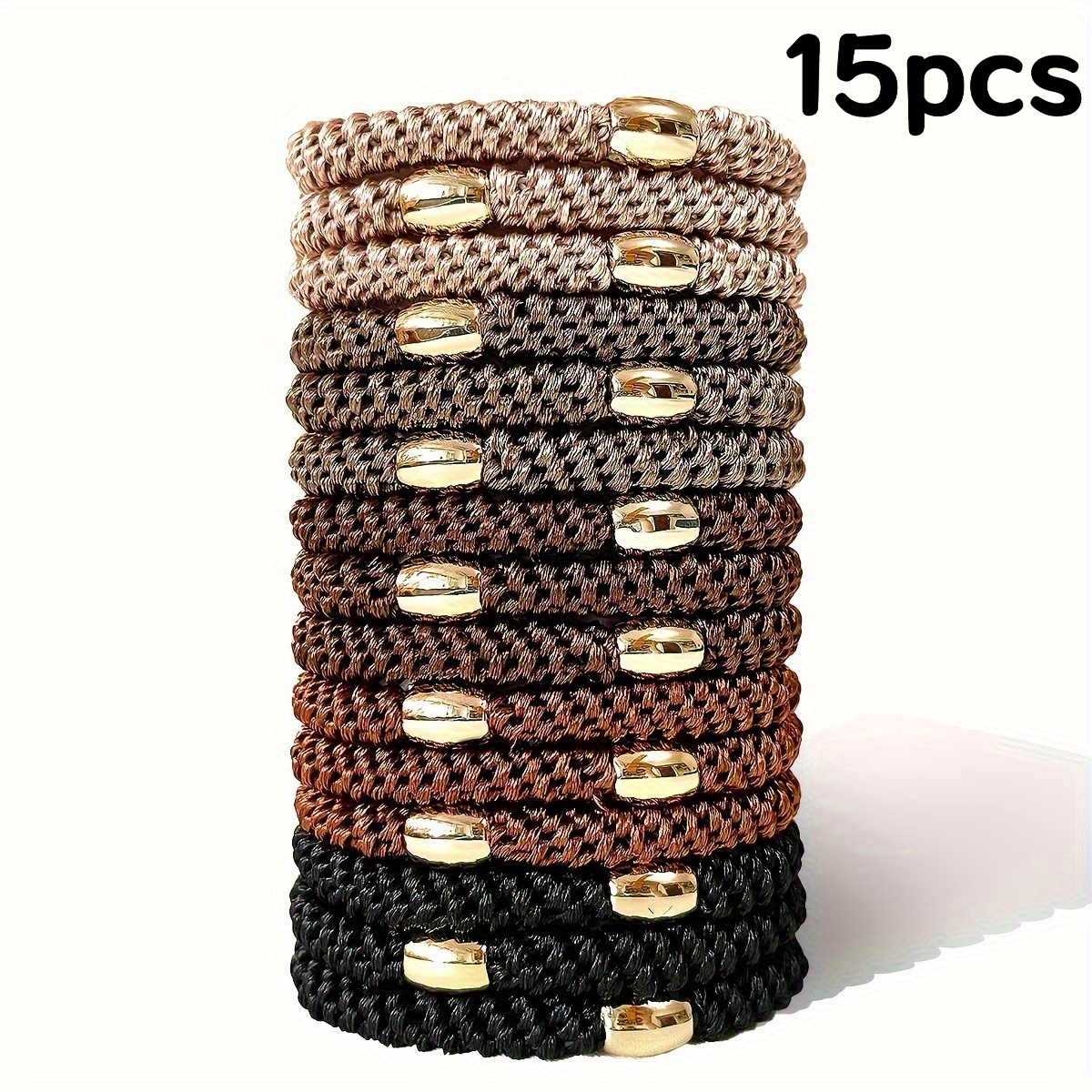 E-shop Ein Set aus 15 weiblichen, elastischen und eleganten Haargummis, die das Haar nicht beschädigen, geeignet für dicke Frisuren und hohe