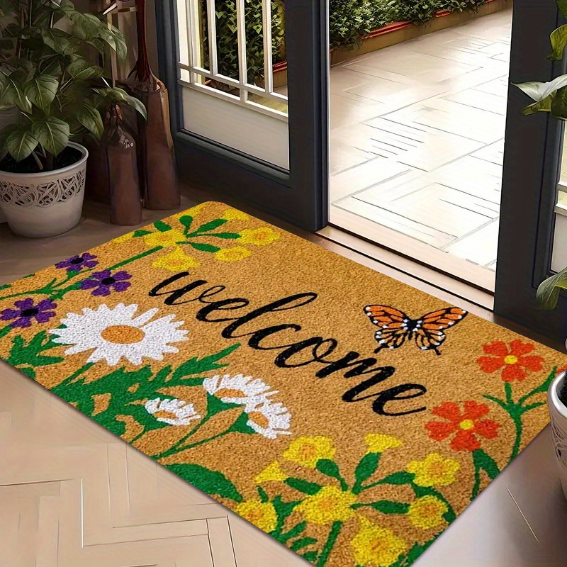 TEMU 1pc Colorful Daisy Print Welcome Mat Suitable For Indoor/outdoor Use - Floor With Multicolor Daisies, Machine-washable Entryway, Rectangular (