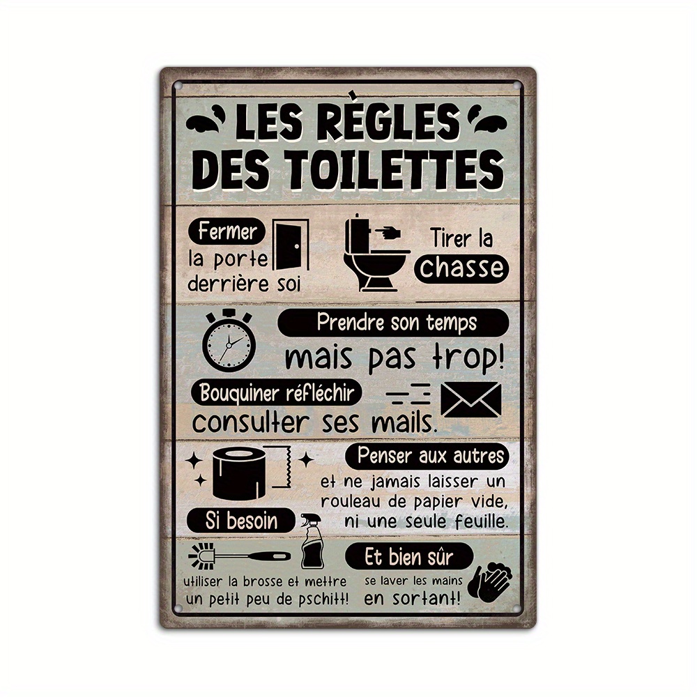 TEMU Plat 2D, Plat 2D - Plaque Décorative et Ornement, Décoration Putuo - 1 Panneau en Bois Vintage de Style Français, Règles des Toilettes, Fermer