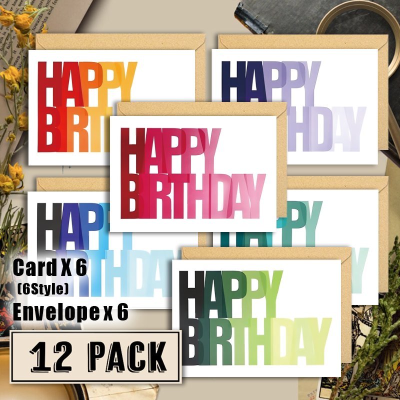 

12-pack Birthday Greeting Cards With Envelopes - Assorted Funny Designs, Paper Material, No Power Needed, Display, Bulk Set For