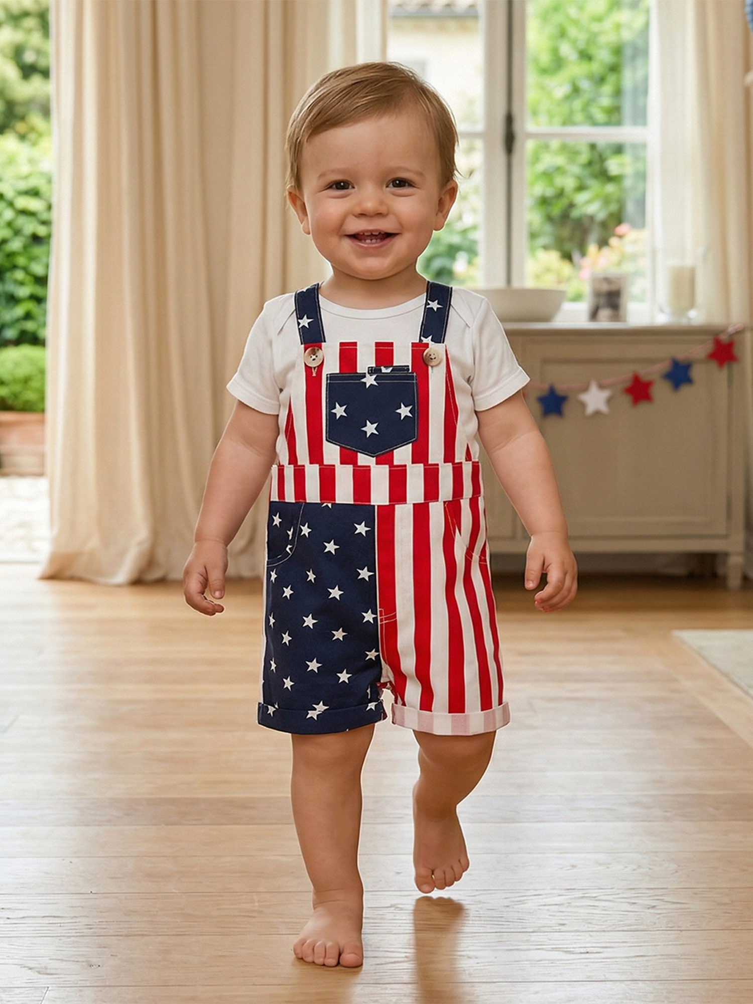 infant baby boys   jumpsuit   star stripe print sleeveless suspender shorts overalls for   for outdoor