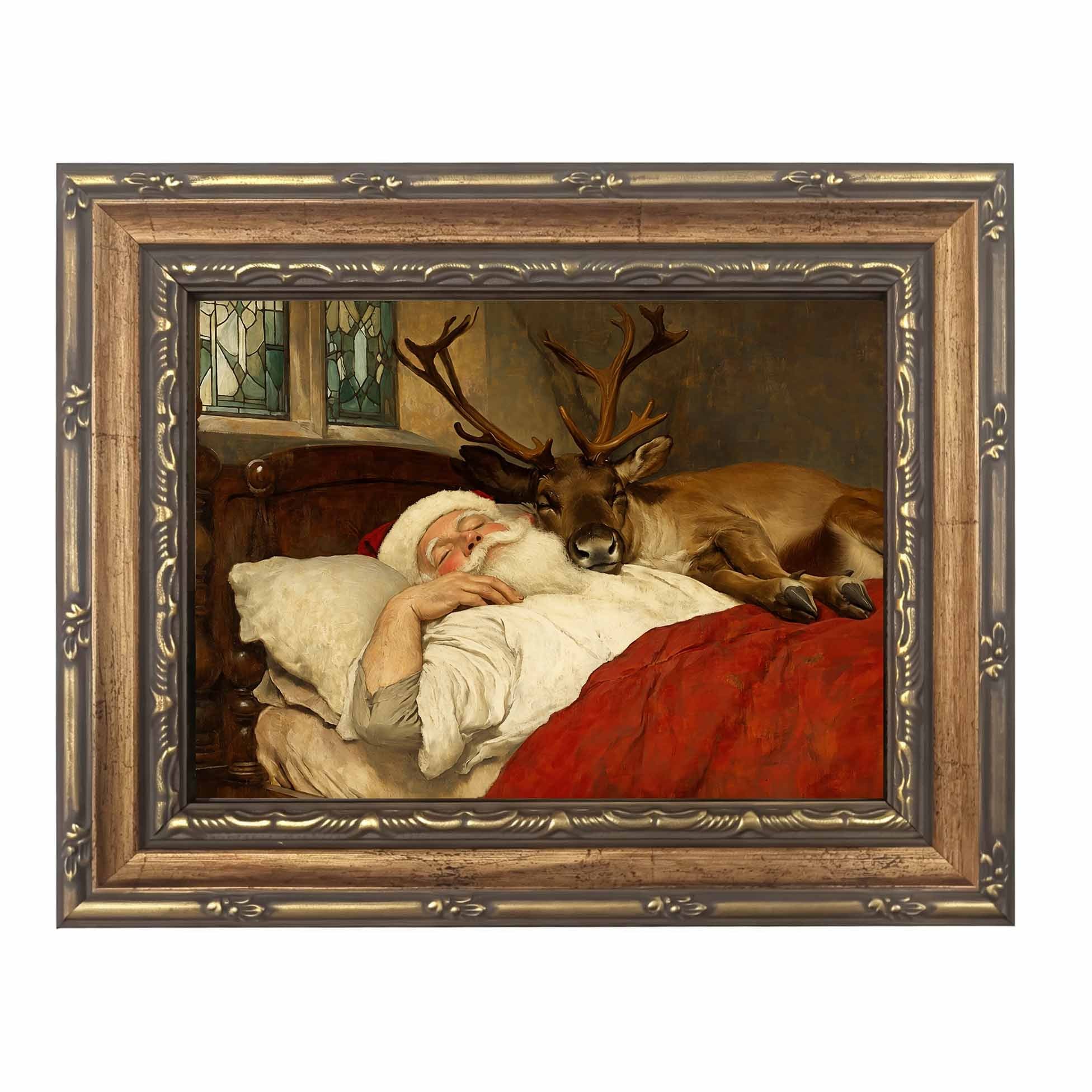 TEMU 2d Flat, 2d Flat, 2d/flat 1pc Framed Used Double-layer Carved Framed Retro Christmas Santa And Reindeer Sleeping Scene Wall Art | Aesthetic Room
