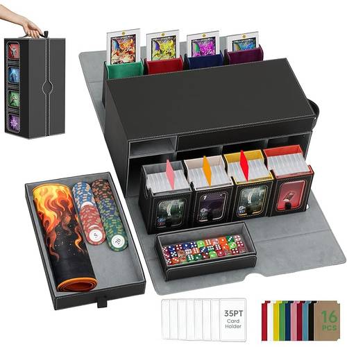 brobear deck box for mtg 10 in 1 card deck box with 8 deck box holds 800 double sleeved cards card storage box for mtg with 2 dice trays display window for tcg edh colorful