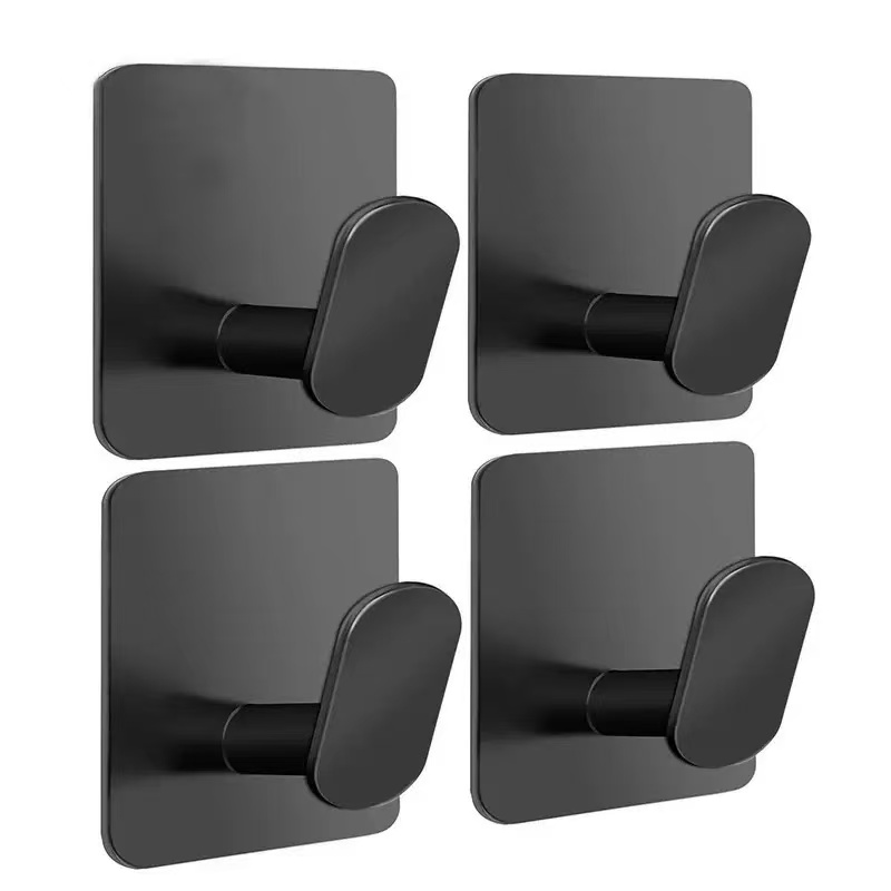 TEMU 4 ganchos para toallas y batas sin taladro, ganchos de pared negros fáciles de instalar, adecuados para cocina, baño, ducha, llaves, toallas y