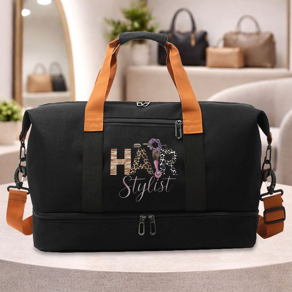 TEMU Hairdresser Printed Tote Gym Bag, Travel Bag, Fitness Yoga Bag With Zipper Closure And Adjustable Shoulder Strap Design, City-themed, Essential