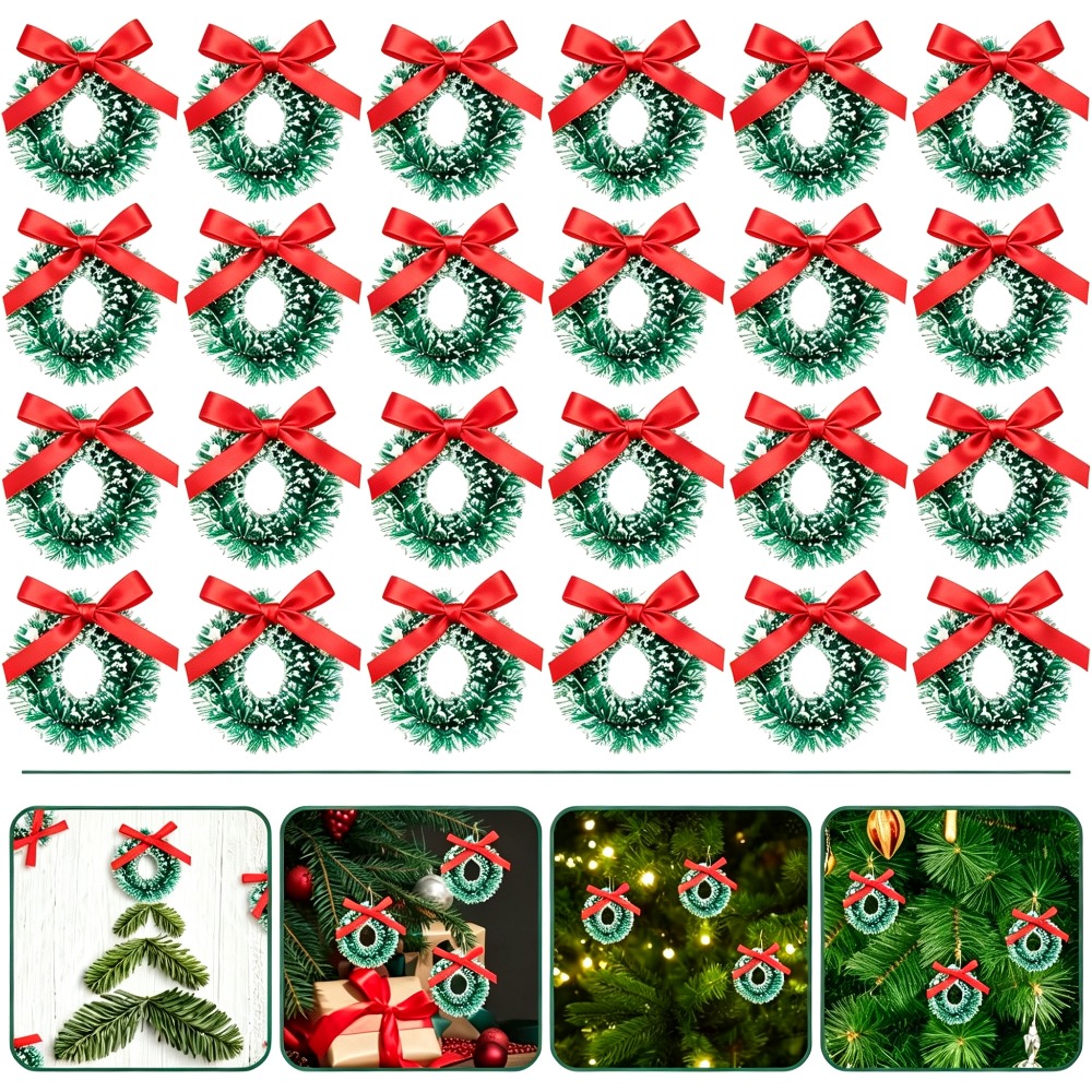 TEMU 24 Pezzi Mini Ghirlande Natalizie, Decorazioni Artificiali in Miniatura, Ghirlande da Albero di Natale in Telo di Iuta Ghiacciata da Appendere,