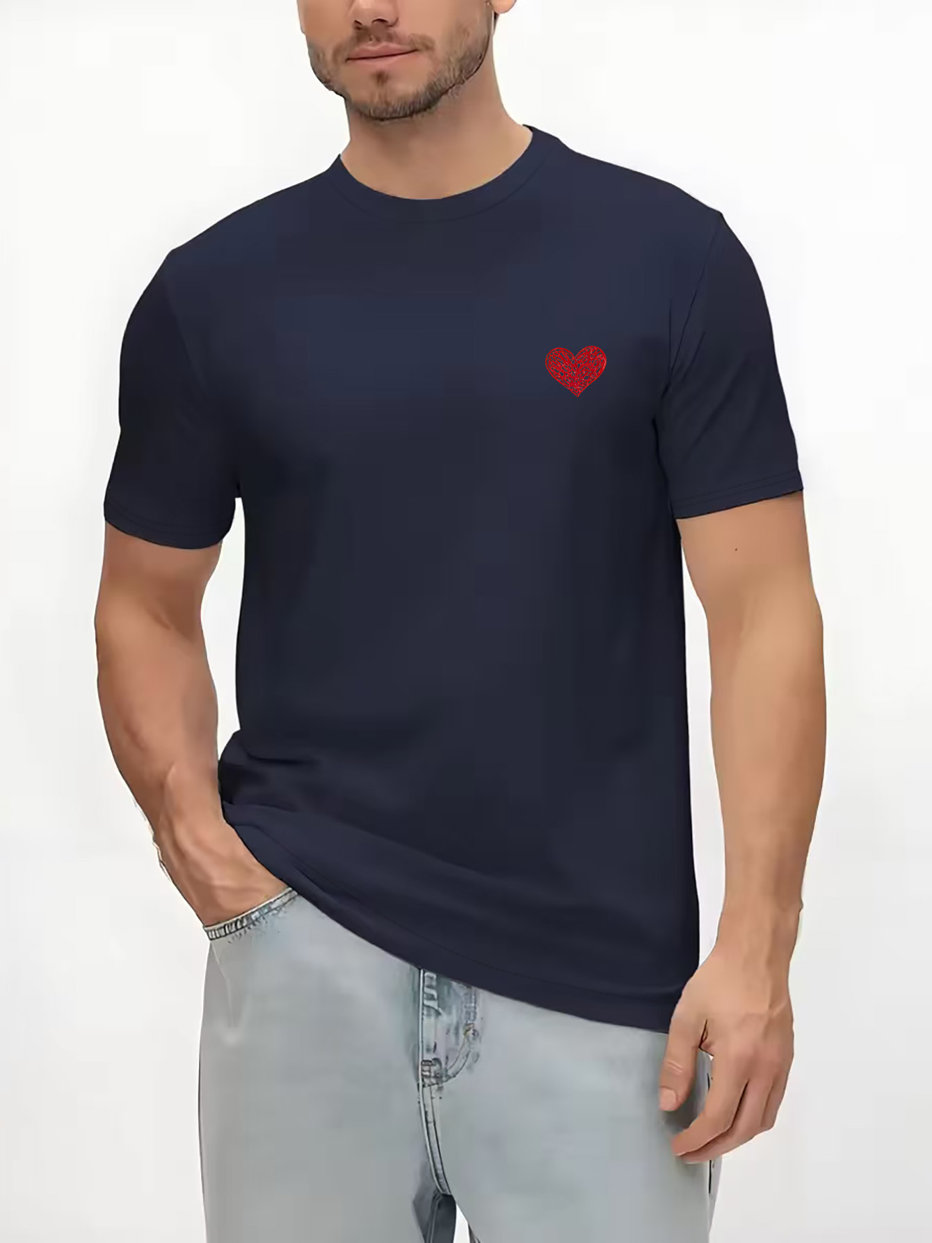 mens valentines day casual crew neck t shirt red heart print Temu