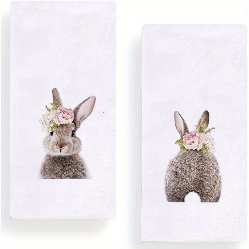 

2pcs Easter Bunny Kitchen Towels - Super Soft, Polyester Dish & Tea Towels For Cooking And Baking, 18x26 Inches