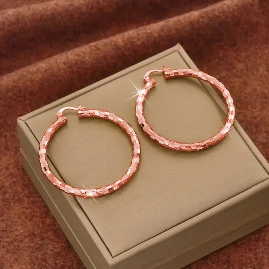 TEMU 18k Gold-plated Women's Large Copper Earrings, Retro Bohemian Style, Women's Jewelry Additions
