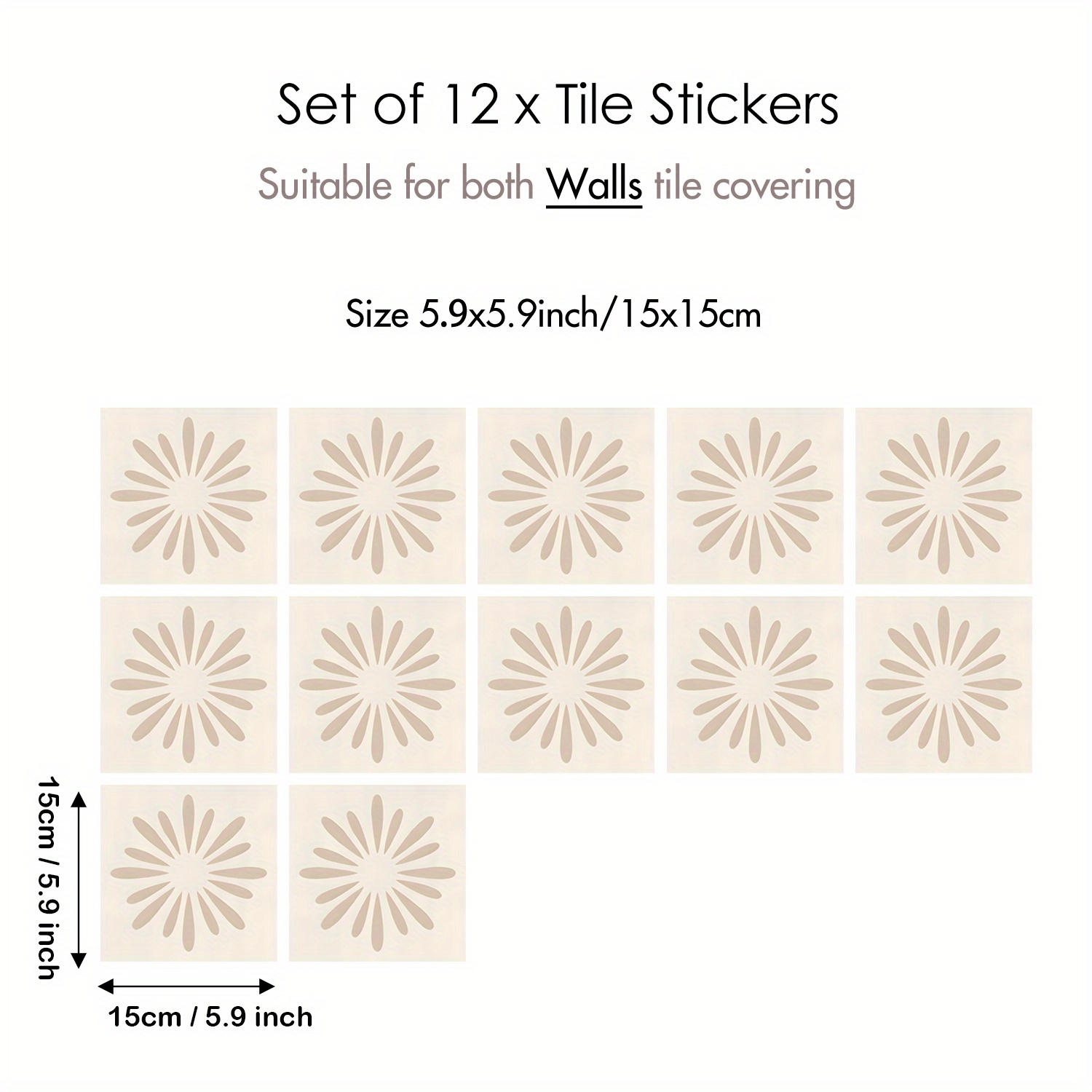 Image of 12pcs Boho Terracotta Vinyl Decals Peel And Stick Waterproof Self Adhesive Tiles 5.9x5.9inch For Kitchen Backsplash Wall Stair Riser Floral Glossy