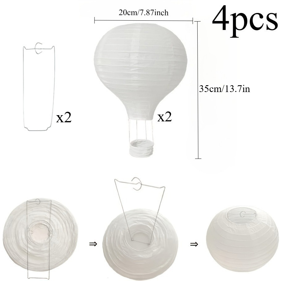 TEMU 4pcs Hanging Hot Air Balloon Paper Lantern Decoration Includes 2 Lanterns  2 Lamp Holders Decorative White Spherical Lamp Set, Which Is Suitable