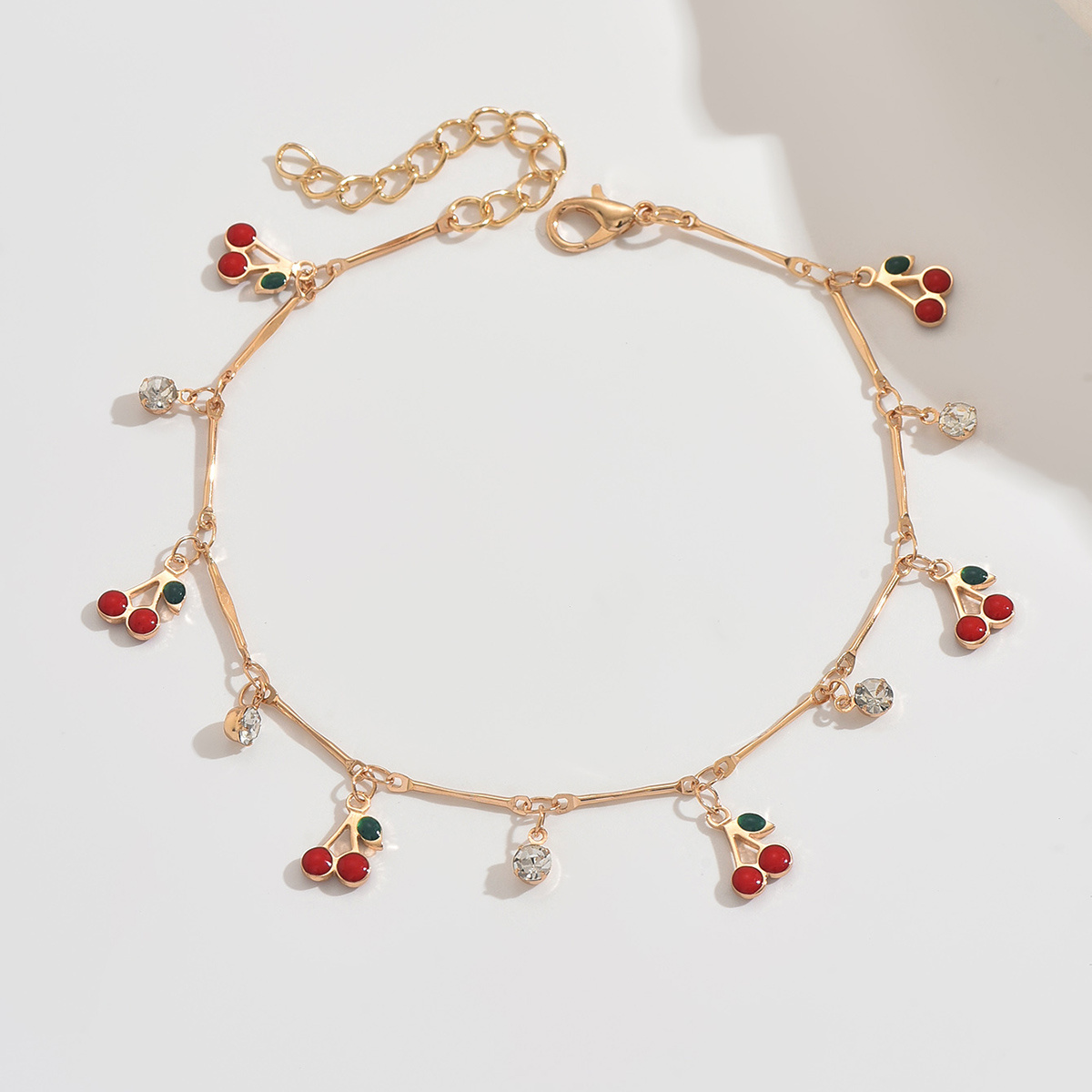 TEMU 1pc Women's Bohemian Vintage Bling Bling Multicolor Cherry Tassel Chain Adjustable Anklet, Daily Vacation Beach Party Wear