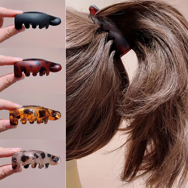 4pcs Women Non Slip Banana Hair Clips - Retro Oval Leopard Print, Amber And Black, Suitable For Securing Ponytails, Buns And Curly Hairstyles