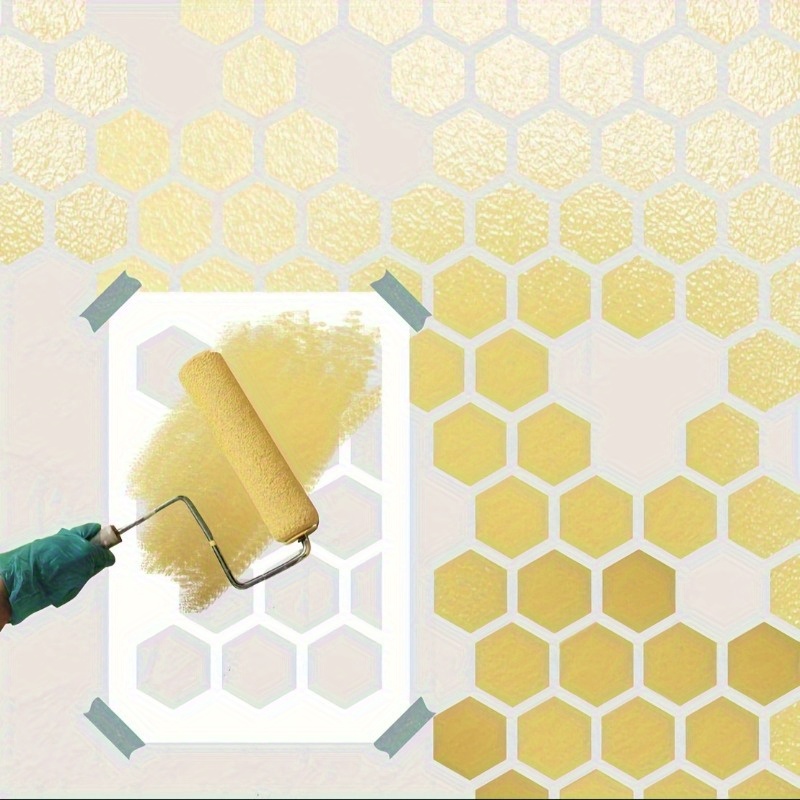 Image of Large Hexagon Honeycomb Wall Stencil 9.45×14.17inch - Modern Geometric Texture Design, Reusable Drawing Template For Scrapbooking, Cards, Wood Floors, Walls, Fabric, Wall Painting Template