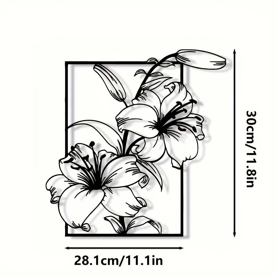 TEMU 1pc Sculpture Murale Florale en Métal avec Pétales, Décoration Suspendue Élégante Noire et Blanche pour Maison, Jardin, Garage, Intérieur,