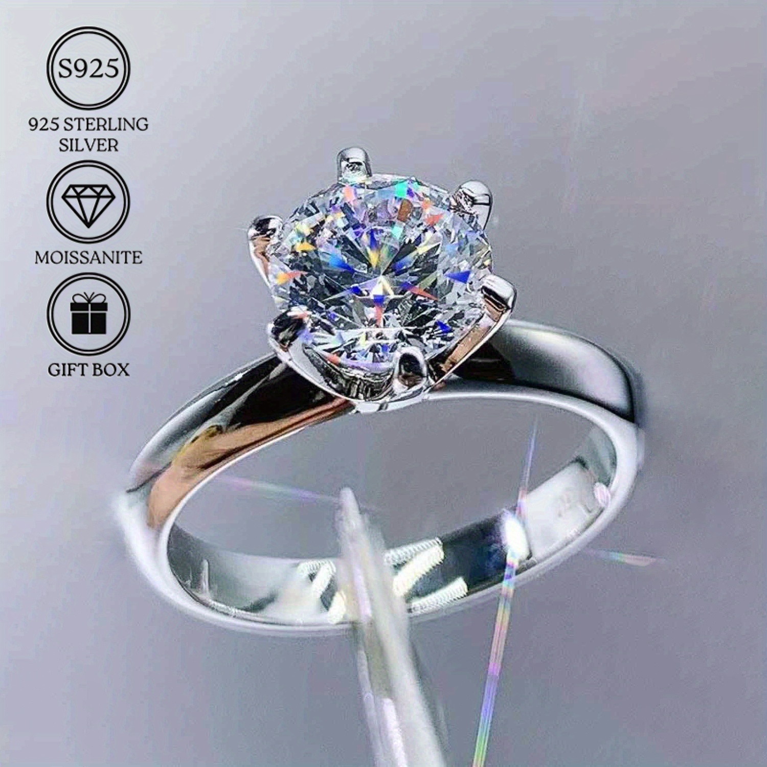 3 Carat Hand-Forged Moissanite Ring, 925 Sterling Silver