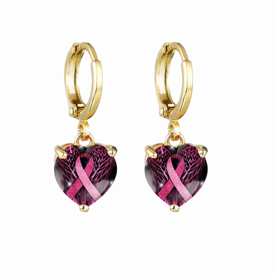 TEMU 2pcs Earrings Suitable For Awareness & Jewelry, Heart & Wing Dangle Earrings For &, Elegant Ribbon Accessories For Christmas Gifts, Valentine'