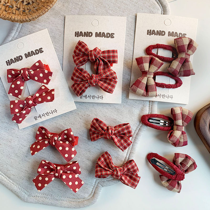 TEMU Aesthetic Red Tone Floral Bow Dotted Side Barrette Fabric Covered For Daily Wear Party Favor Supplies, 1pc Random Style