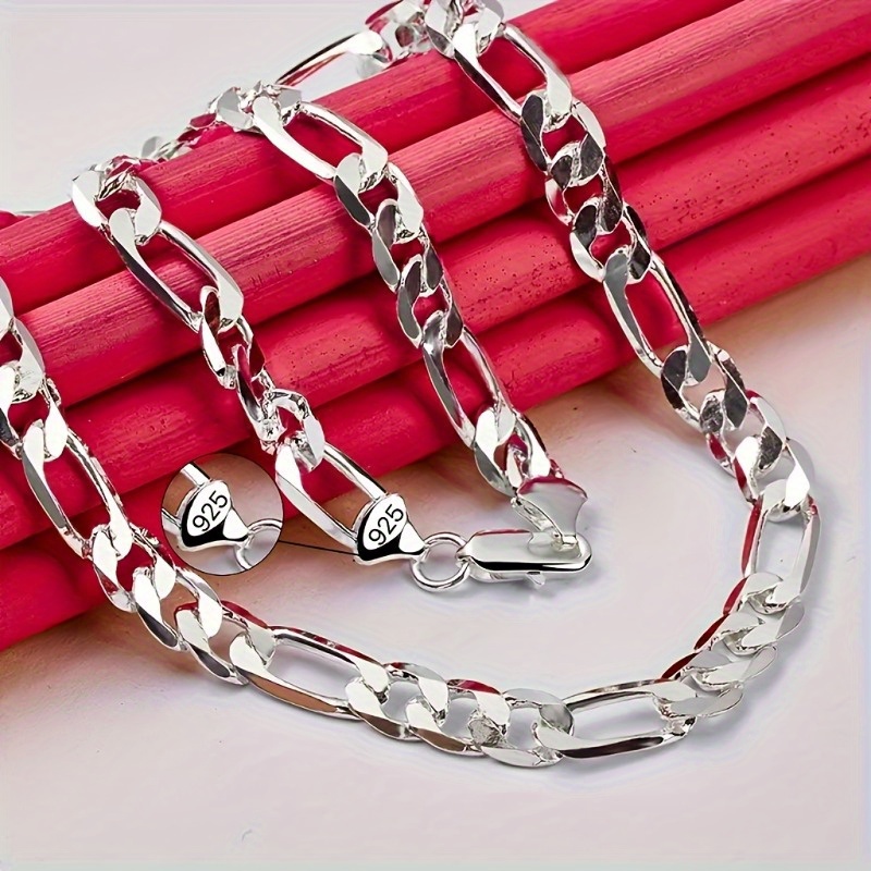 TEMU A Stylish Chain Necklace Made Of 925 Sterling Silver, Featuring A For Everyday Use And Gift Occasions, Ideal For Christmas, Birthdays, Adult