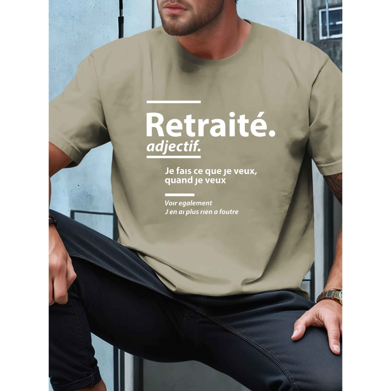 

T-shirt décontracté à col rond avec française pour homme - Tissu tricoté % polyester avec légère extensibilité, coupe régulière, motif géométrique, haut d'été à manches courtes