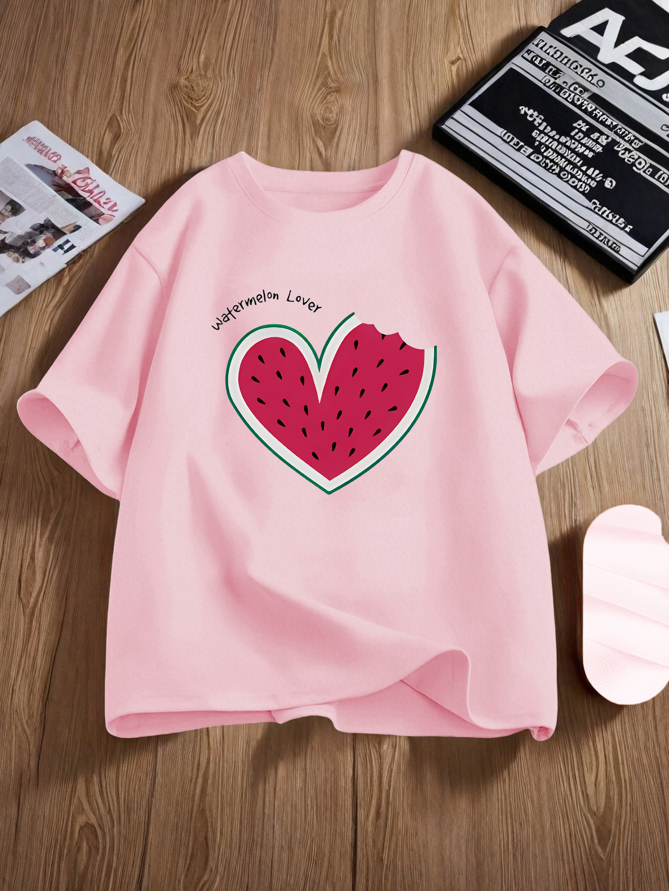 Blanc FEMME T-Shirt Oversize à Manches Courtes à Col rond imprimé au