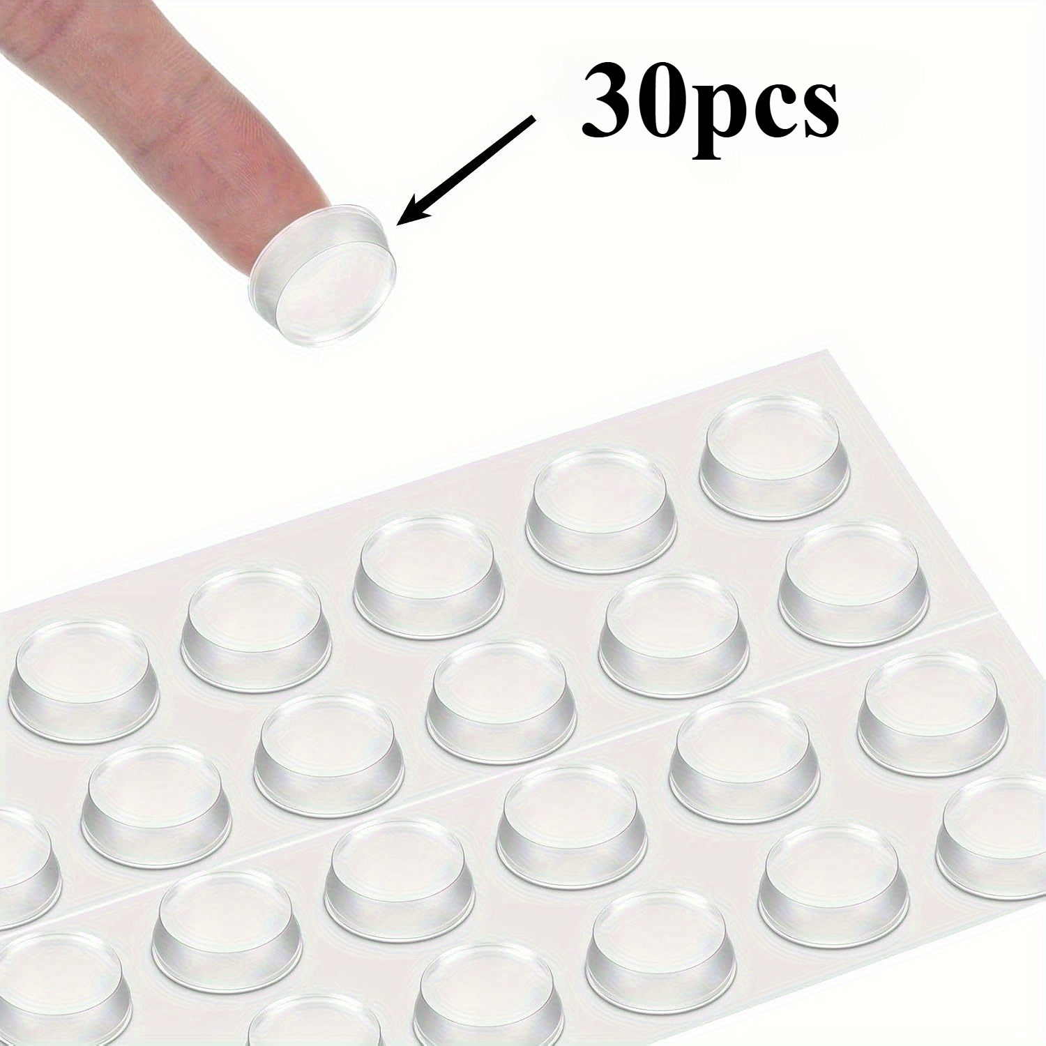 TEMU 30pcs Transparent Self-adhesive Door Stoppers, Glass Tabletop Non-slip Pads - 12mm X 3.5mm Round Rubber Feet, Suitable For Drawers, Cabinets,