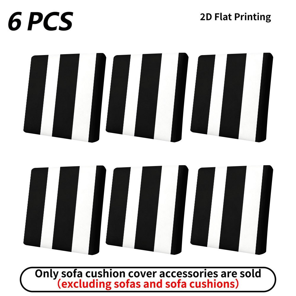 TEMU Lot de 6 housses de coussin de patio, à rayures noires et blanches avec impression numérique, pour coussins de canapé d'extérieur, lavables en