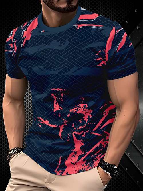 mens casual sports 3d print t shirt vibrant street breathable regular fit with a round neck machine washable summer casual gift artistic fashion comfortable fabric for everyday wear